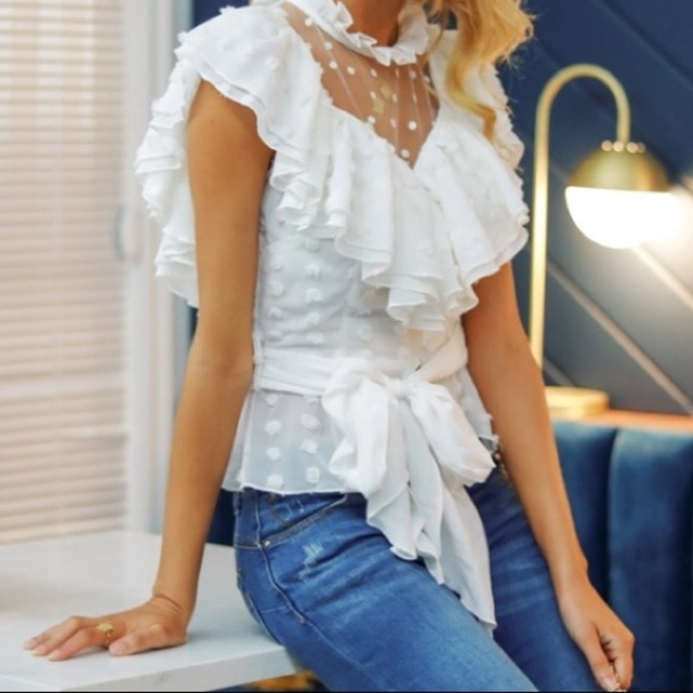 Mesh ruffle sleeve blouse